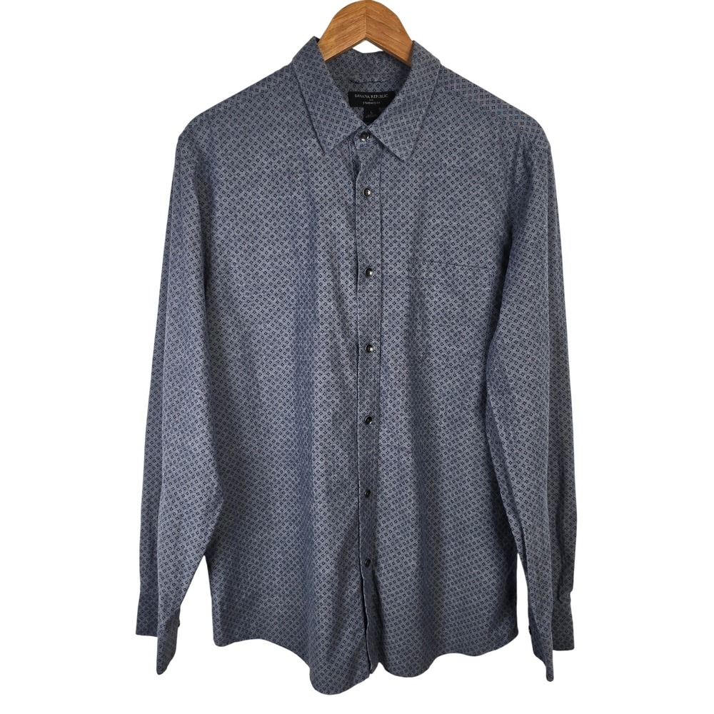 Banana Republic‎ Standard Fit Blue Pattern Long Sleeve Button Down Shirt - L